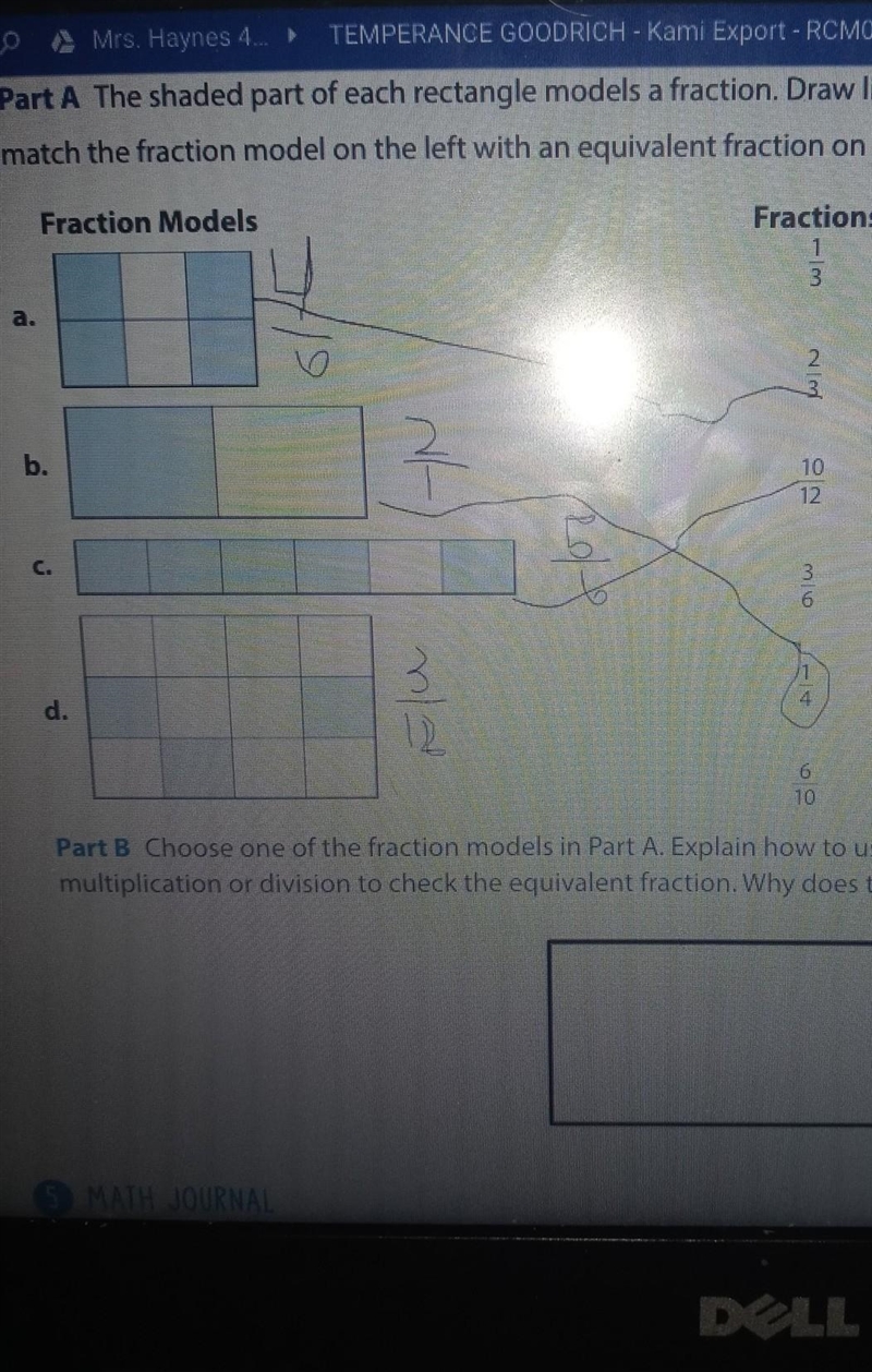 Choose one of the fractions models in Part A. Explain how to use mulitplactacion or-example-1