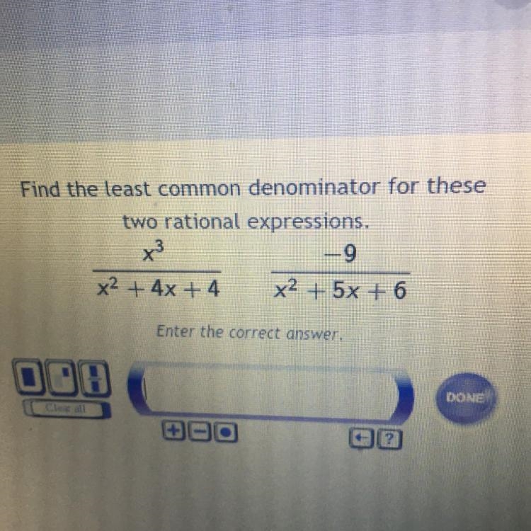 Find the least common denominator for these two rational expressions. X3/x2+4x+4 -9/x-example-1