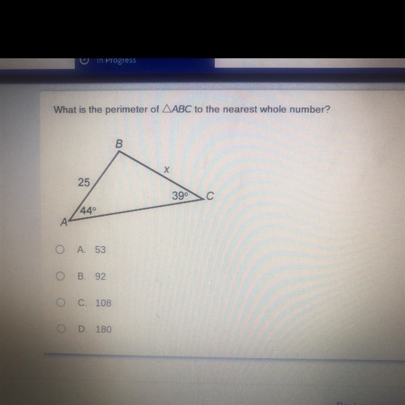 What is the perimeter of ABC to the nearest whole number? B 25 39° С (440 A А A 53 B-example-1