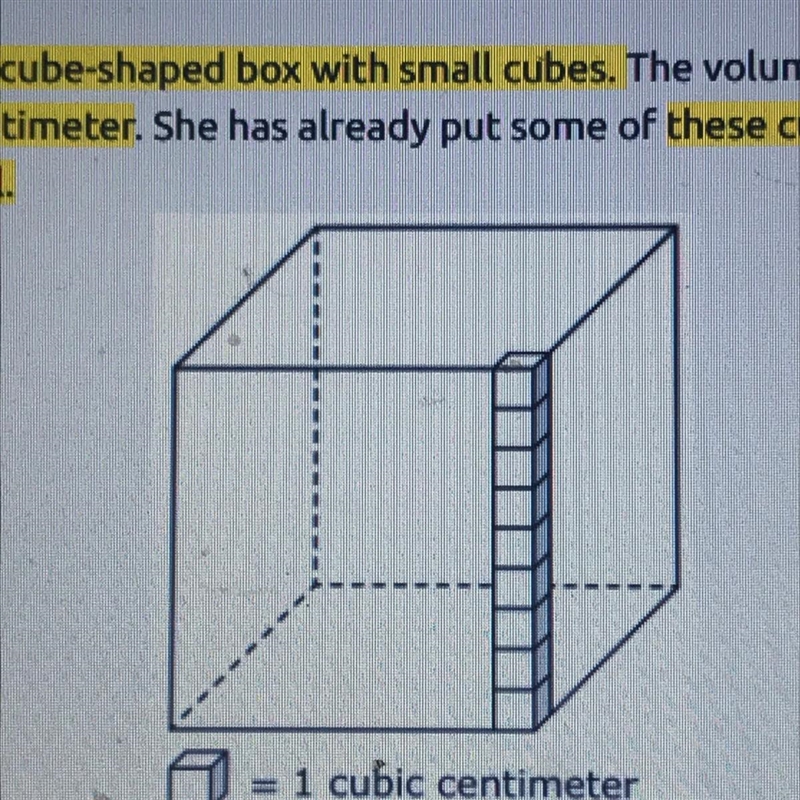 Do 5. Rebekah is filling a cube-shaped box with small cubes. The volume of each of-example-1