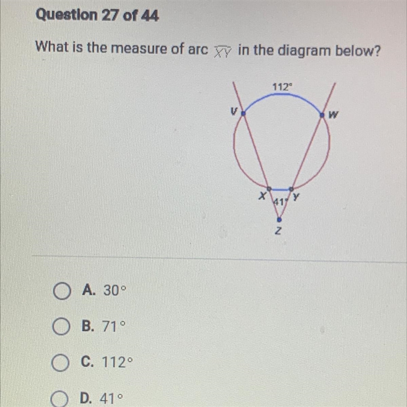 What is the measure of arc XY in the diagram below?-example-1