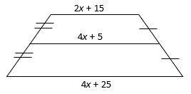 HELP DUE IN 10 MINS! Solve for the value of x and find the length of the midsegment-example-1