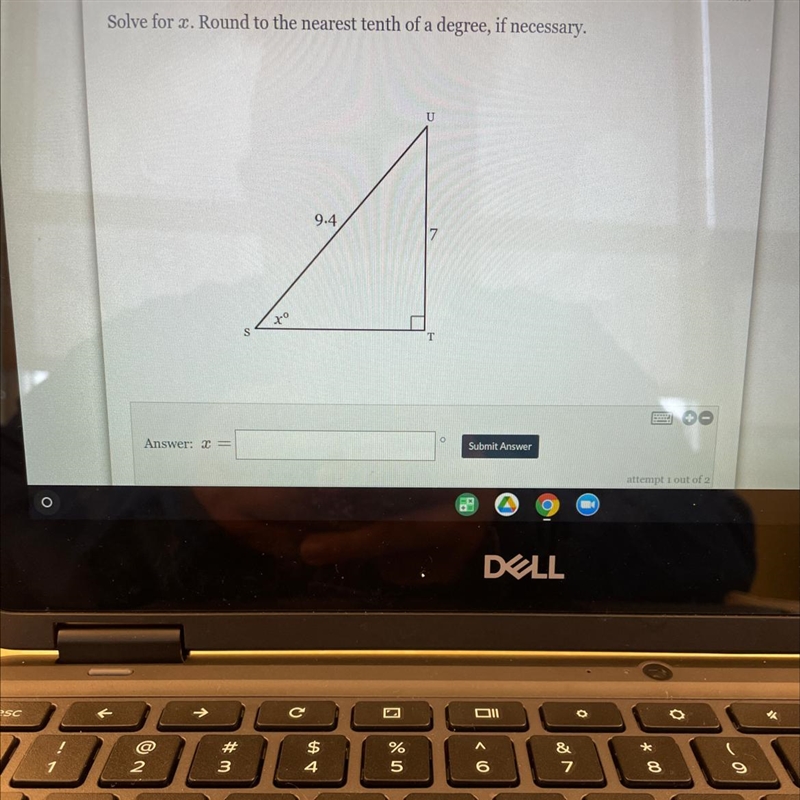 Solve for 2. Round to the nearest tenth of a degree, if necessary. U 9.4 xº T PLSSSS-example-1