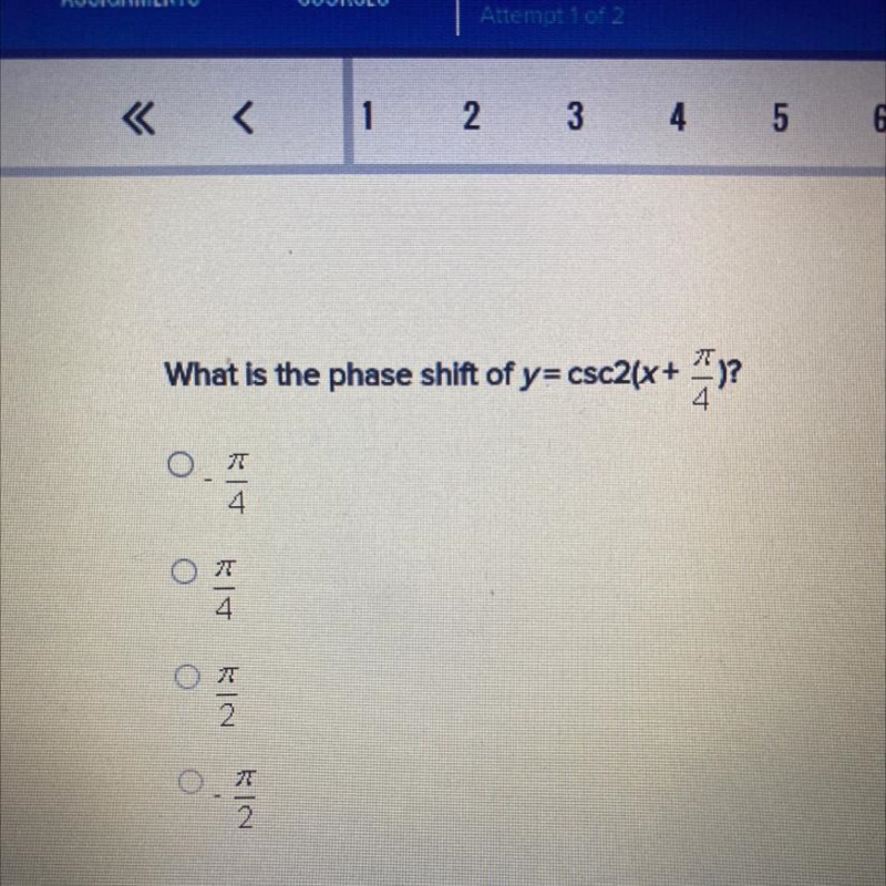 What is the phase shift of y=csc2(x+pi/4)?-example-1