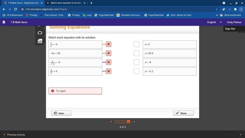 Match each equation to its solution​-example-1