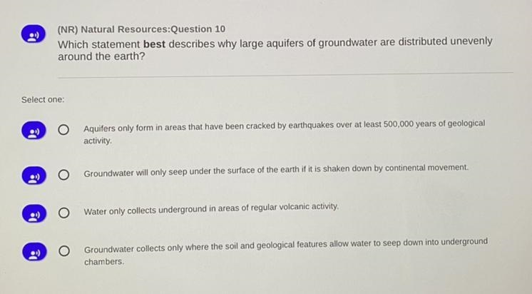 (NR) Natural Resources:Question 10 Which statement best describes why large aquifers-example-1