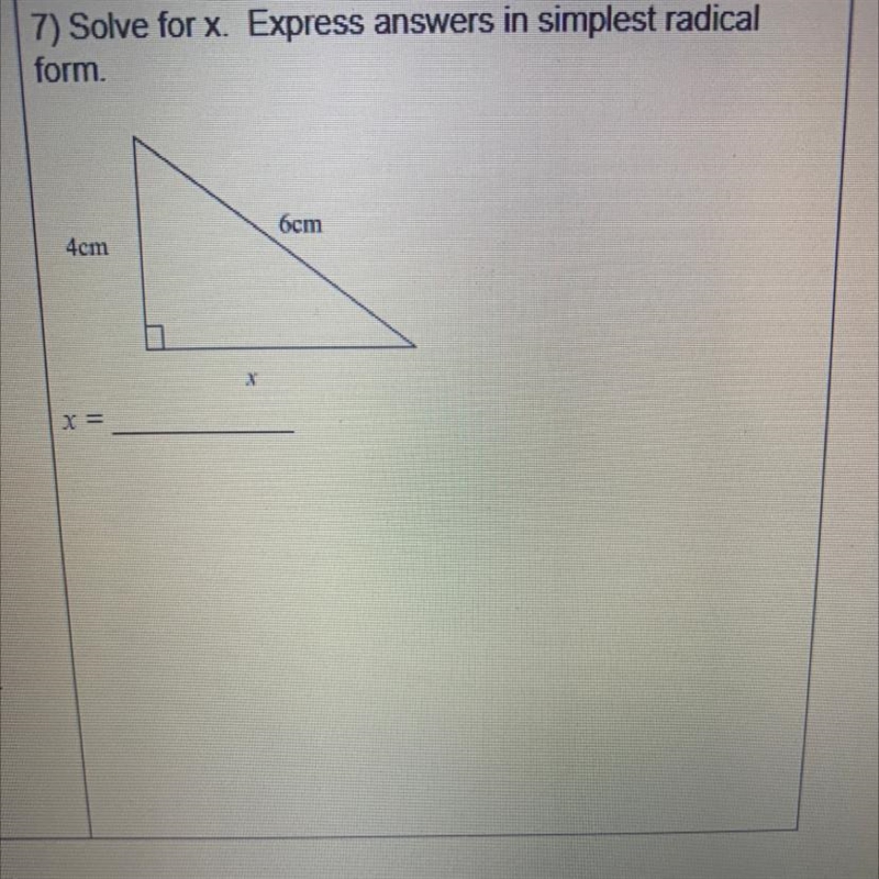 Solve for x and express in simplest radical form-example-1