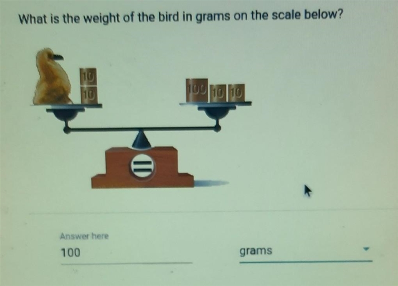 What is the weight of the bird in grams on the scale below? I think the answer is-example-1