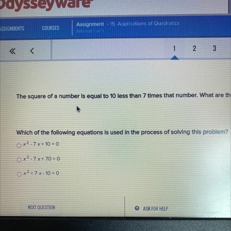 The square of a number is equal to 10 less than 7 times that number. What are the-example-1