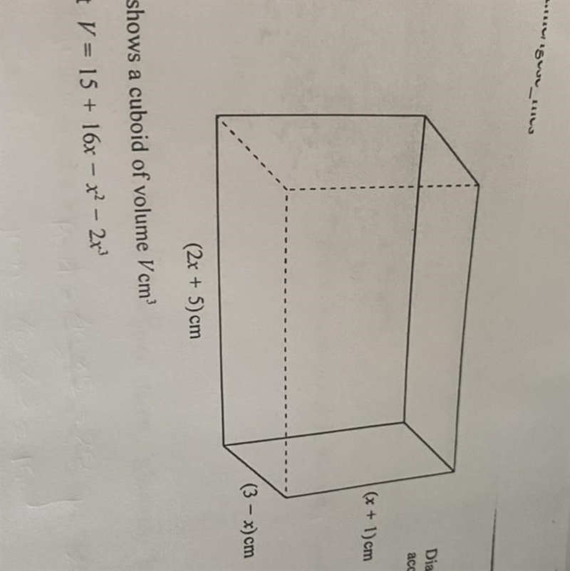 US_ Diagram NOT accurately draw (x + 1)cm (3 - x) cm (2x + 5) cm The diagram shows-example-1