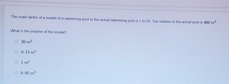 The scale factor of a model of a swimming pool to the actual swimming pool is 1 to-example-1