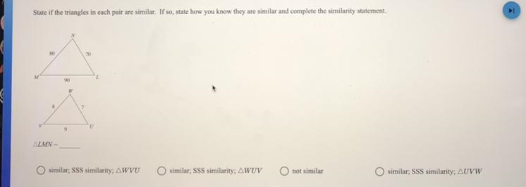 State of the triangles in each pair are similar. If so, state how you know they are-example-1