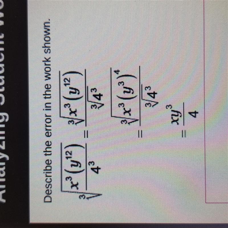 Describe the error in the work shown.-example-1