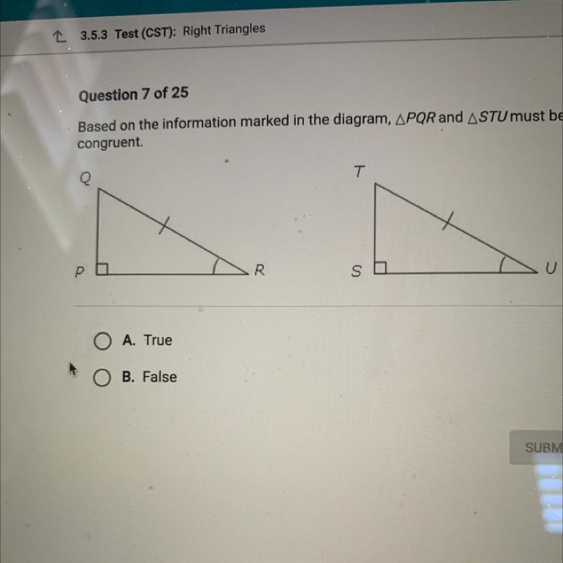 Based on the information marked in the diagram triangle PQR and triangle STU must-example-1