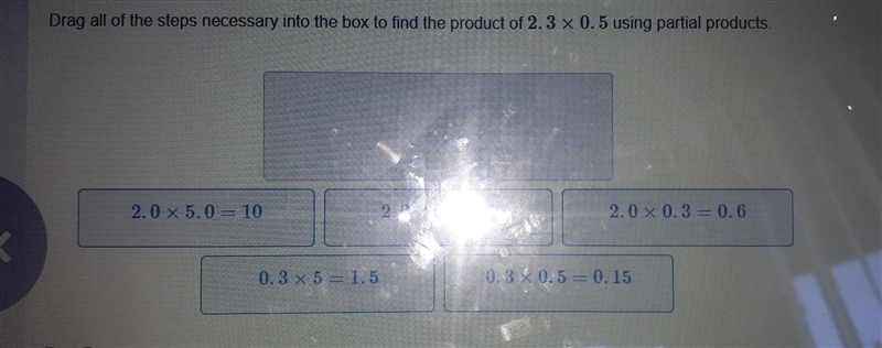 help Drag all the necessary steps into the box to find the products of 2.3x0.5 using-example-1