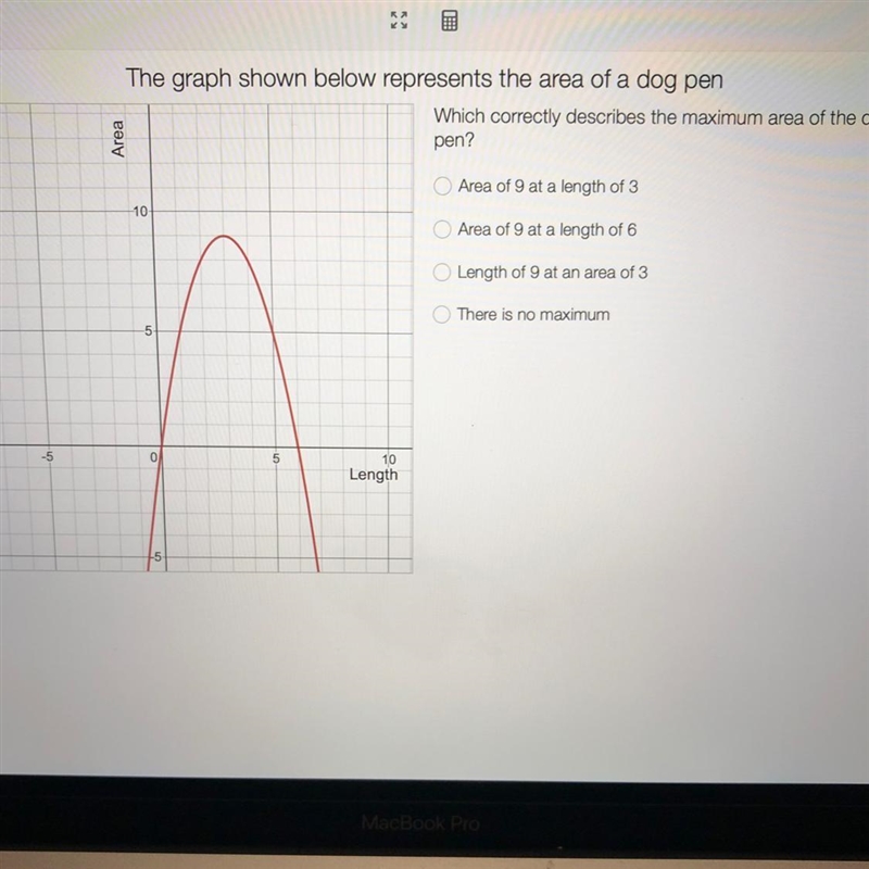 The graph shown below represents the area of a dog pen Which correctly describes the-example-1