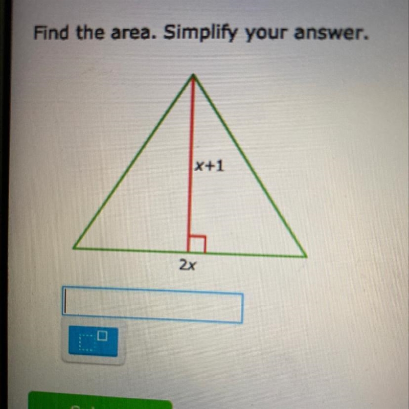 Find the area. Simplify your answer. x+1 2x-example-1