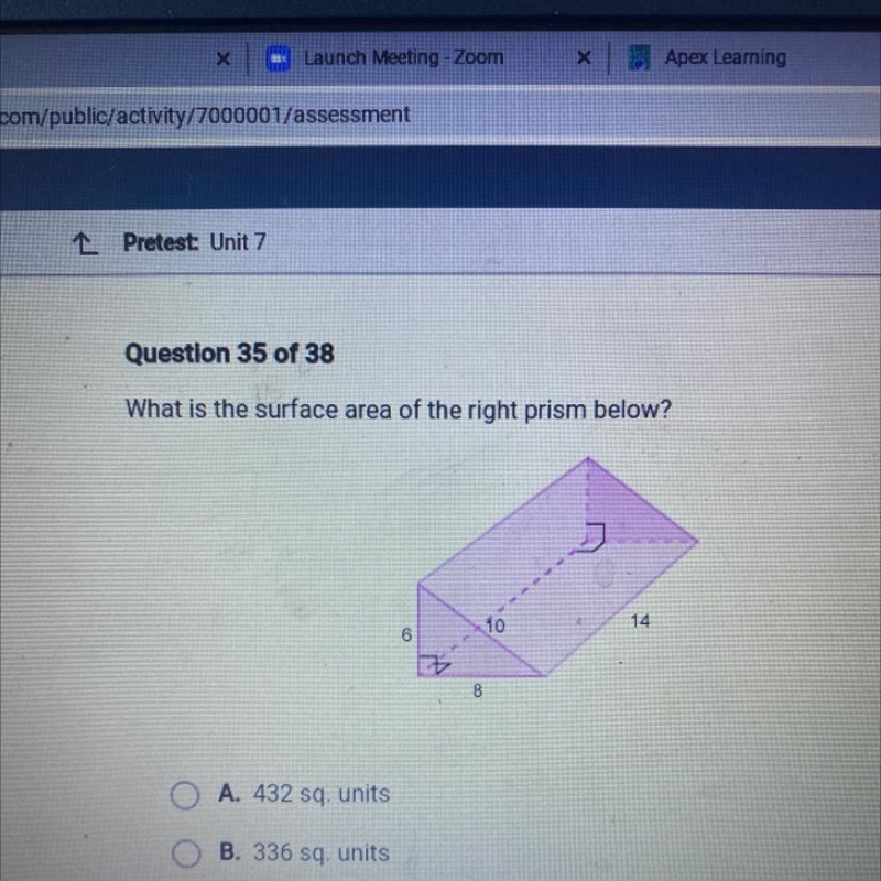 What is the surface area of the right prism below?-example-1