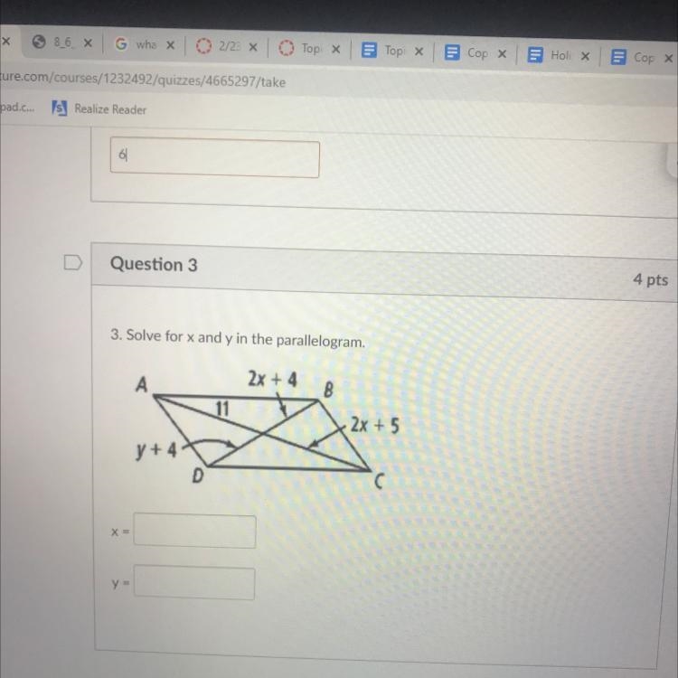 Solve for x and y in the parallelogram-example-1