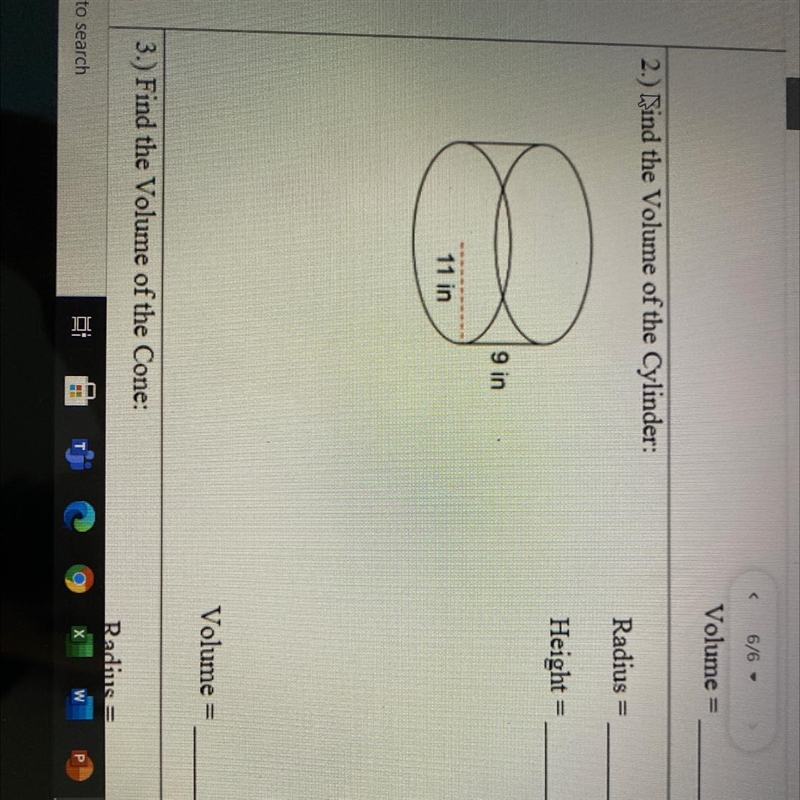 Find the volume of a cylinder and radius/height-example-1