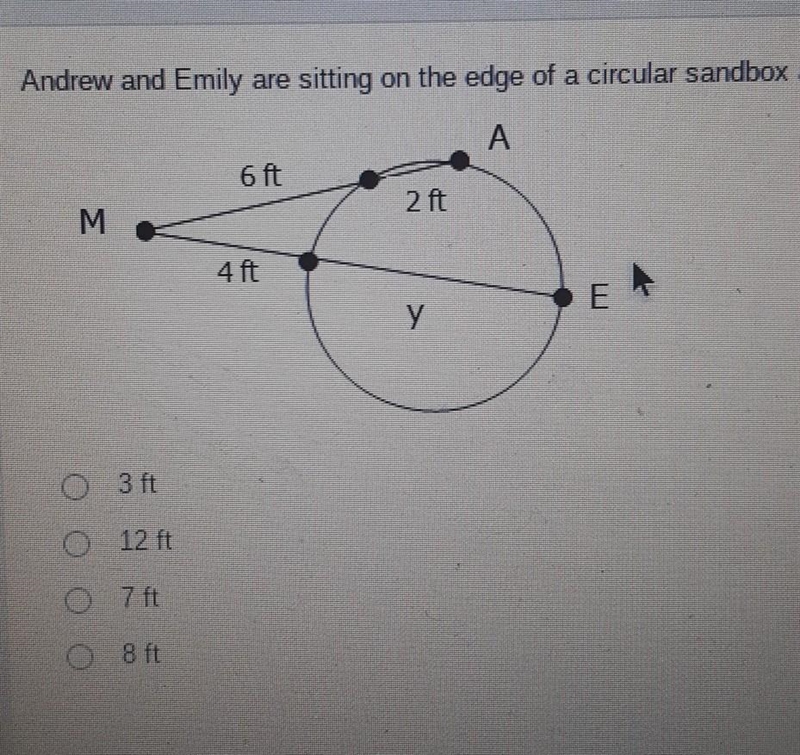 andrew and Emily are sitting on the edge of a circular sandbox at points A and E, respectively-example-1