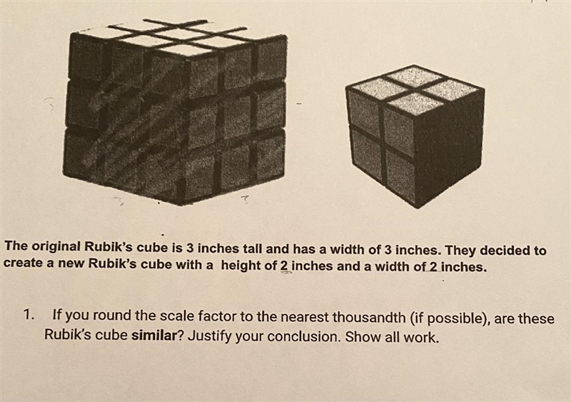 The original Rubik's cube is 3 inches tall and has a width of 3 inches. They decided-example-1