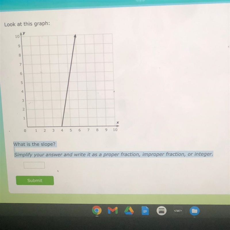 PLEASE HELP!!!!!!!!!!!! Look at the graph what is the slope? simplify your answer-example-1