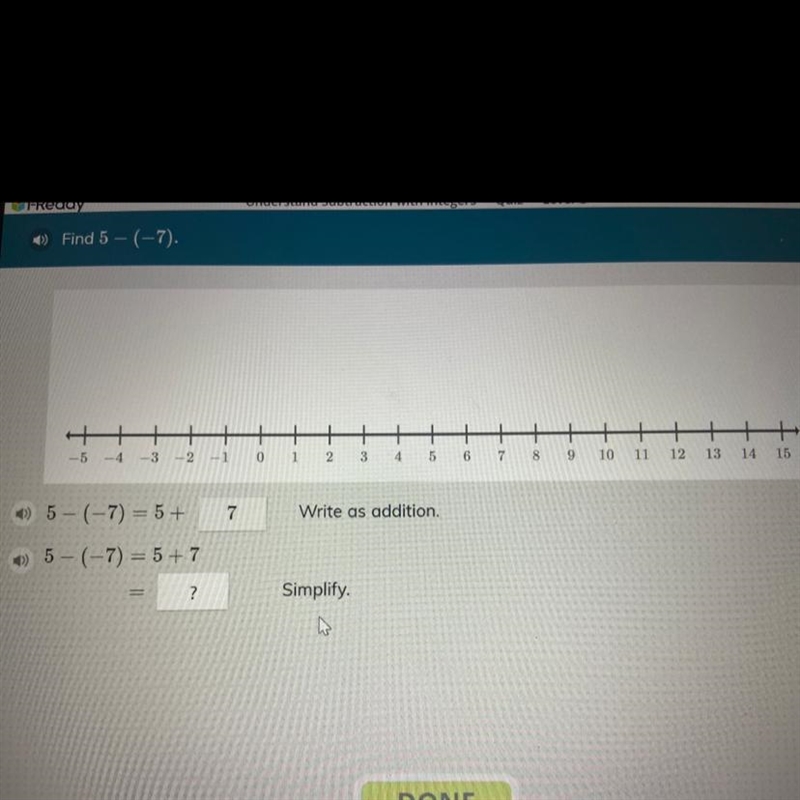 Simplify 5 - (-7) = 5+7-example-1