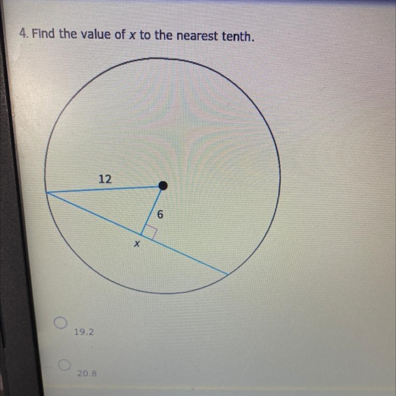 1. Find the value of x to the nearest tenth A. 19.2 B. 20.8 C. 21.3 D. 19.7-example-1