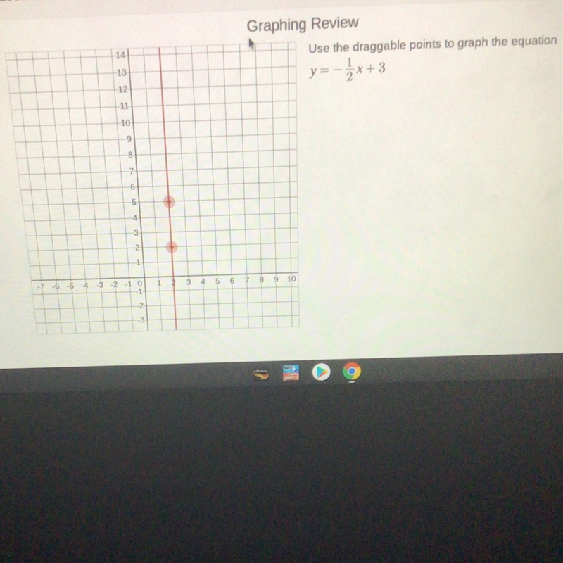 30 points plz help Use the draggable points to graph the equation 1 y= 2x+3-example-1