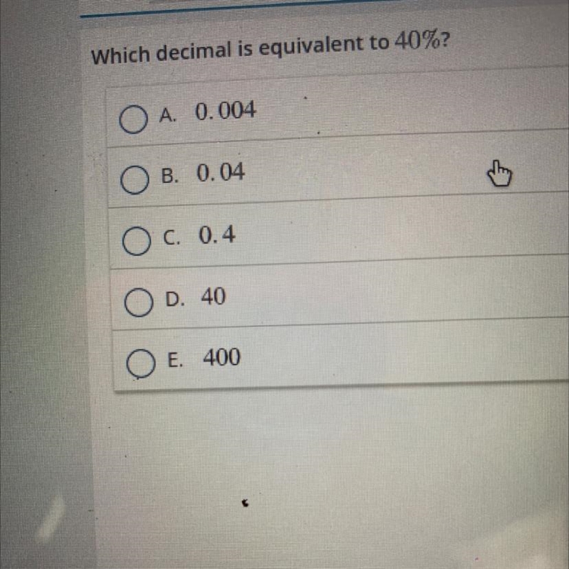 Which decimal is equivalent to 40 percent-example-1