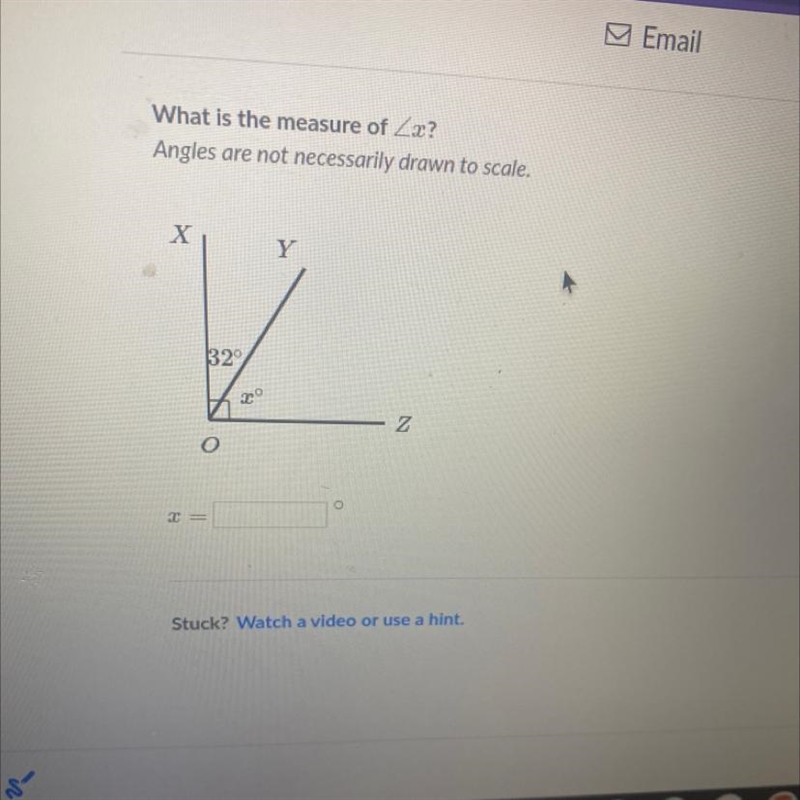 What is the measure of Zx? Angles are not necessarily drawn to scale. х Y 32 - Z PLEASE-example-1