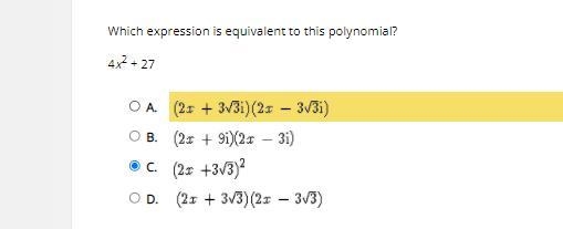 Which expression is equivalent to this polynomial? 4x2 + 27-example-1