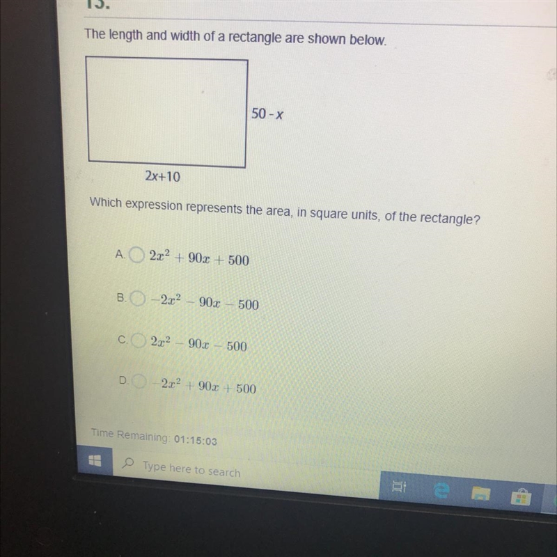 The length and width of a rectangle are shown below. Which expression represents the-example-1