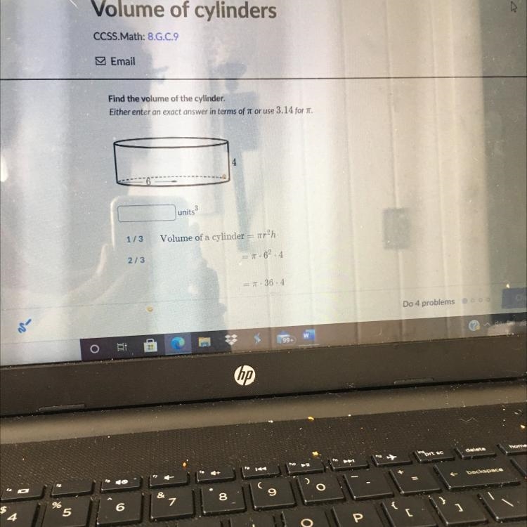 Help!!!!! Find the volume of the cylinder-example-1