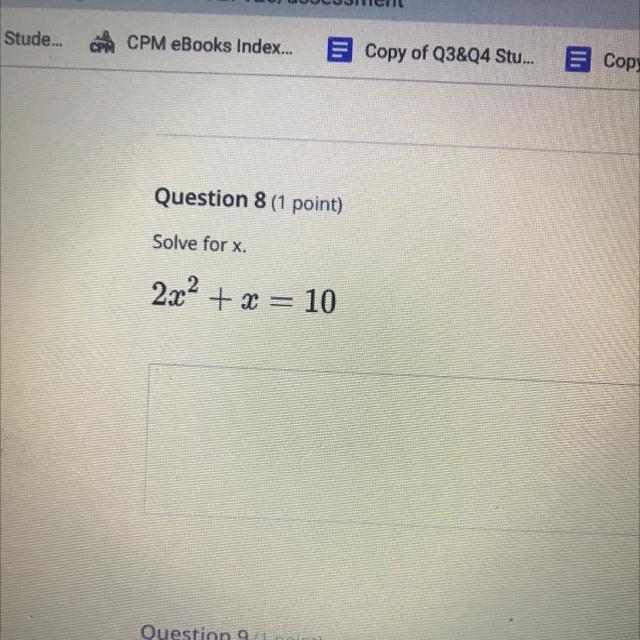 Solve for x. 2x2 + x = 10-example-1