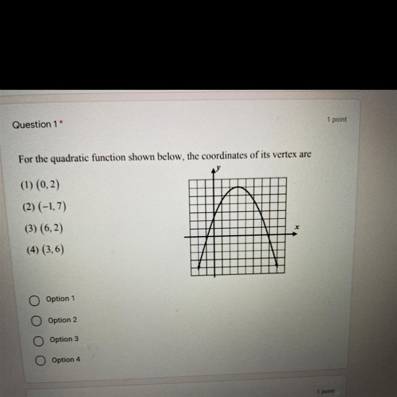 For the quadratic function show below the coordinates of its vertex are-example-1