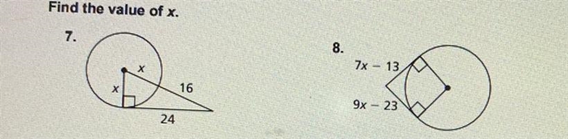 Find the value of x on both problems please help this is urgent and please show work-example-1