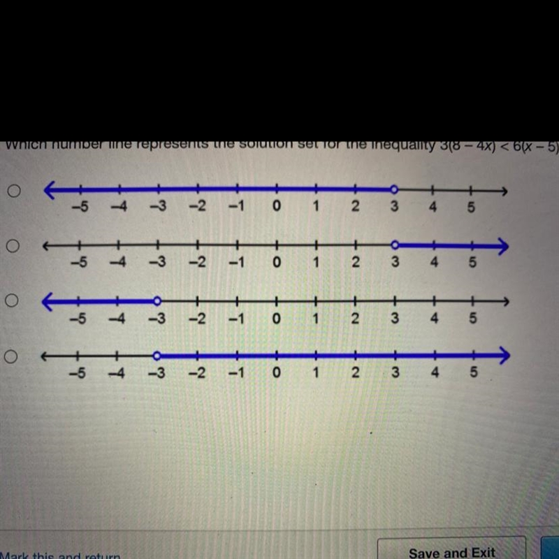 PLEASE HELPPP!! What number line represents the solution set for the inequality 3(8-4x-example-1