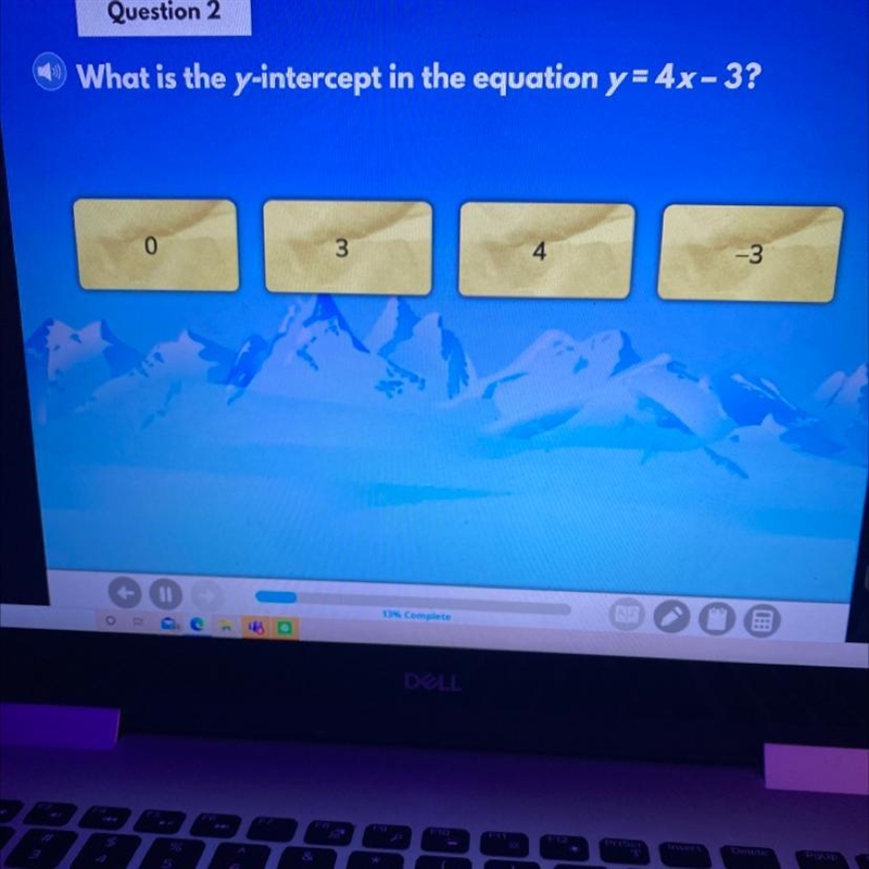 What is the y-intercept in the equation y=4x-3?-example-1