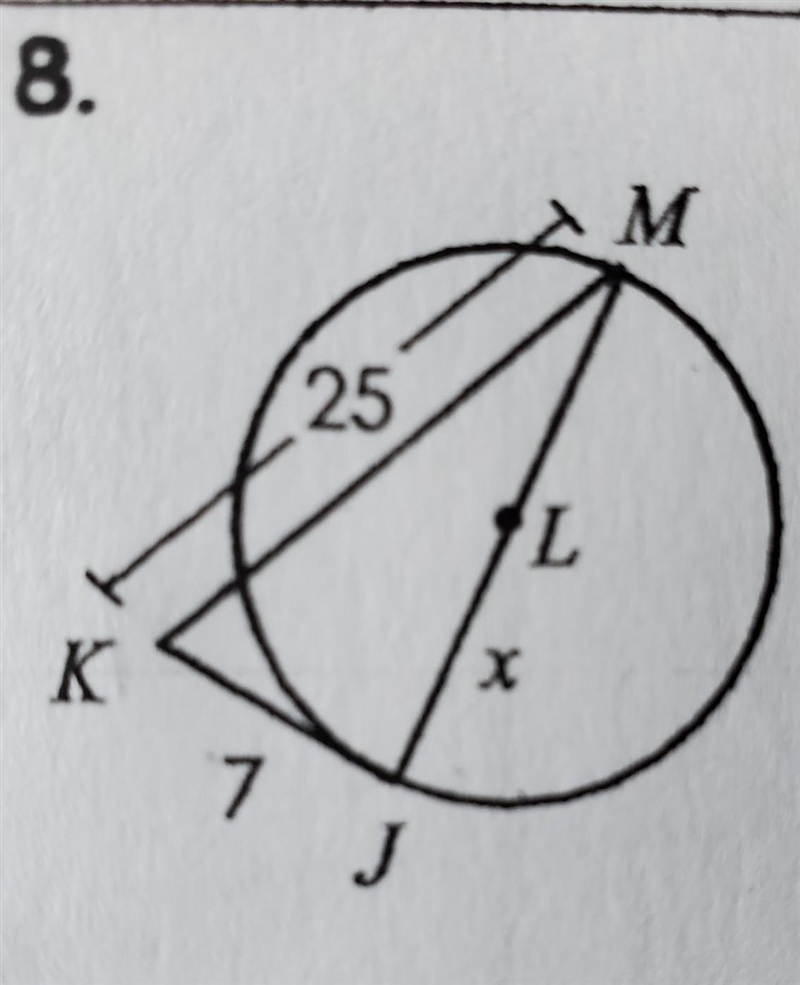 If JK is tangent to circle L, find x​-example-1