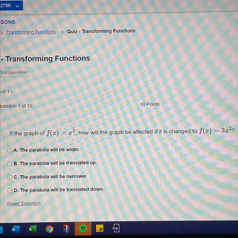 If the graph of f(x) = x^2, how will the graph be affected if it is changed to f(x-example-1