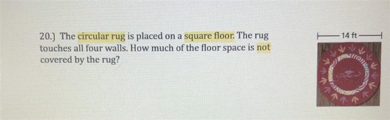 The circular rug is placed on a square floor. The rug touches all four walls. How-example-1