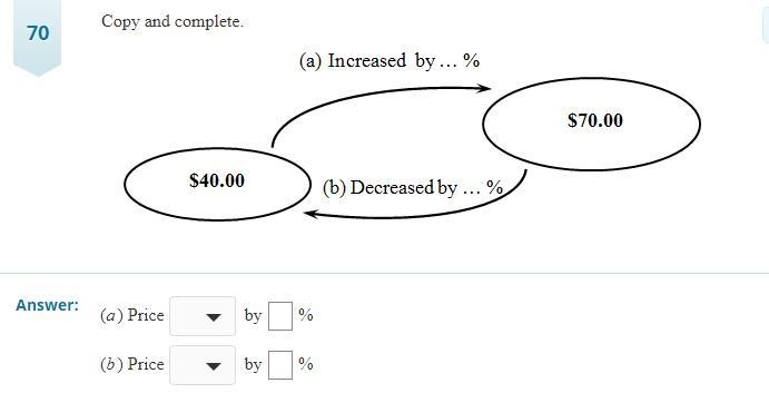 Copy and Complete A) price (increased or decreased) by % B) price (increased or decreased-example-1