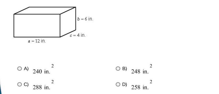 A formula for finding SA, the surface area of a rectangular prism, is SA = 2(ab + ac-example-1