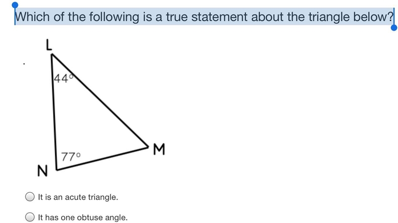 Which of the following is a true statement about the triangle below?-example-1