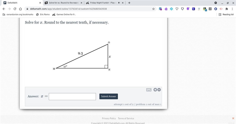 Solve for x. Round to the nearest tenth, if necessary.-example-1