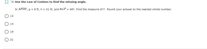 Use the Law of Cosines to find the missing angle.-example-1