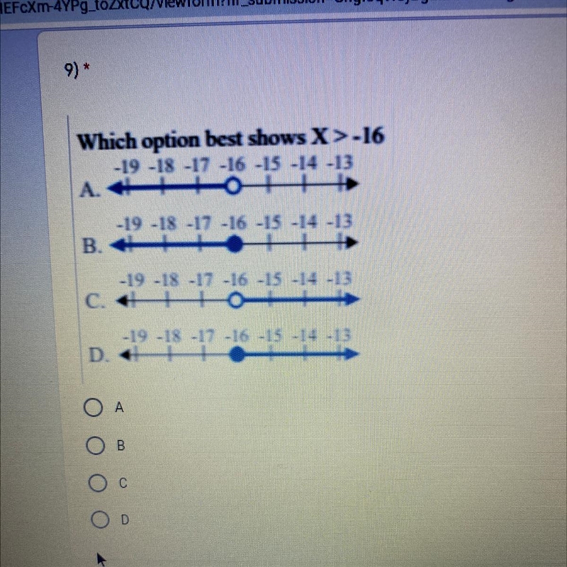 Which option best shows X > -16?? A B C D-example-1