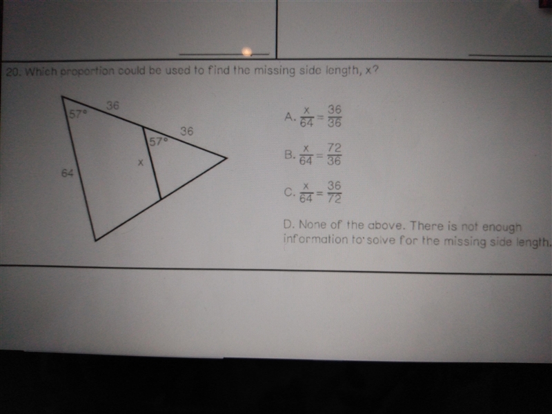 Which proportion could be used to find the missing side length x-example-1